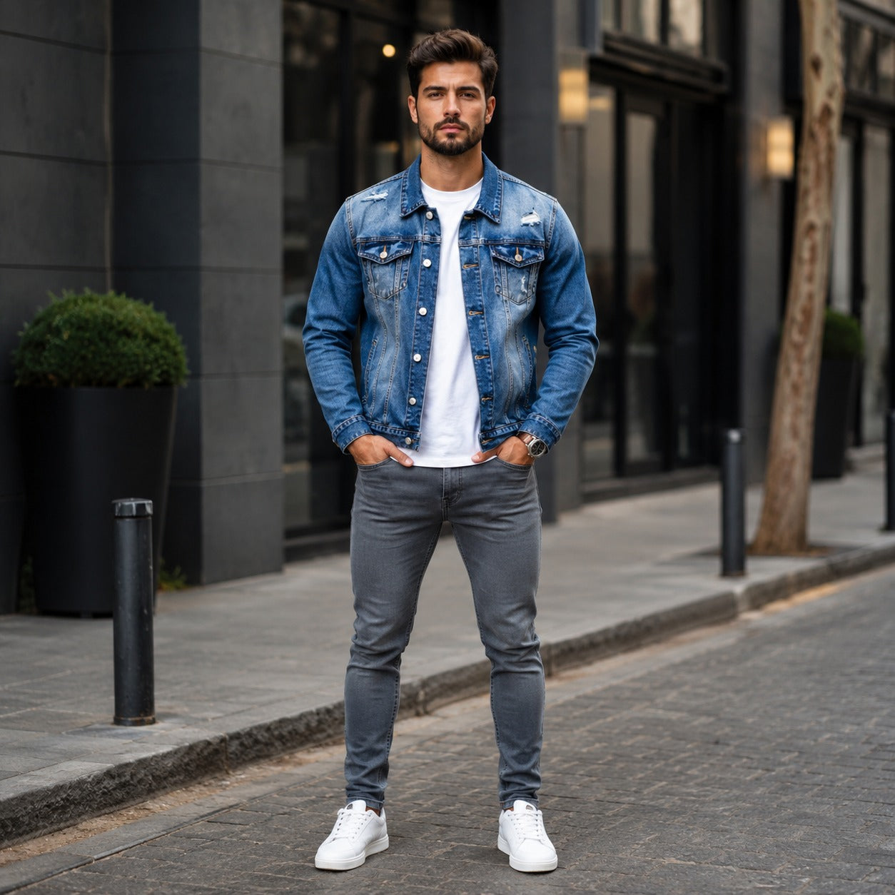 Logan™ Jeansjacke mit Premium Stone-Wash und Distressed-Details