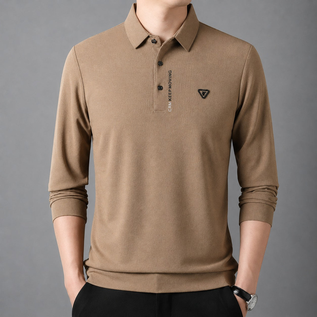 Poloshirt Aldren™ mit feiner Piquéstruktur, Knopfleiste und langen Ärmeln