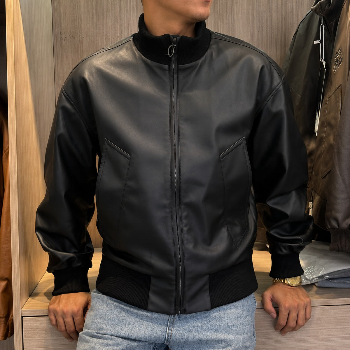 Bomberjacke Felix™ aus Leder mit Rippkragen und Rippbündchen