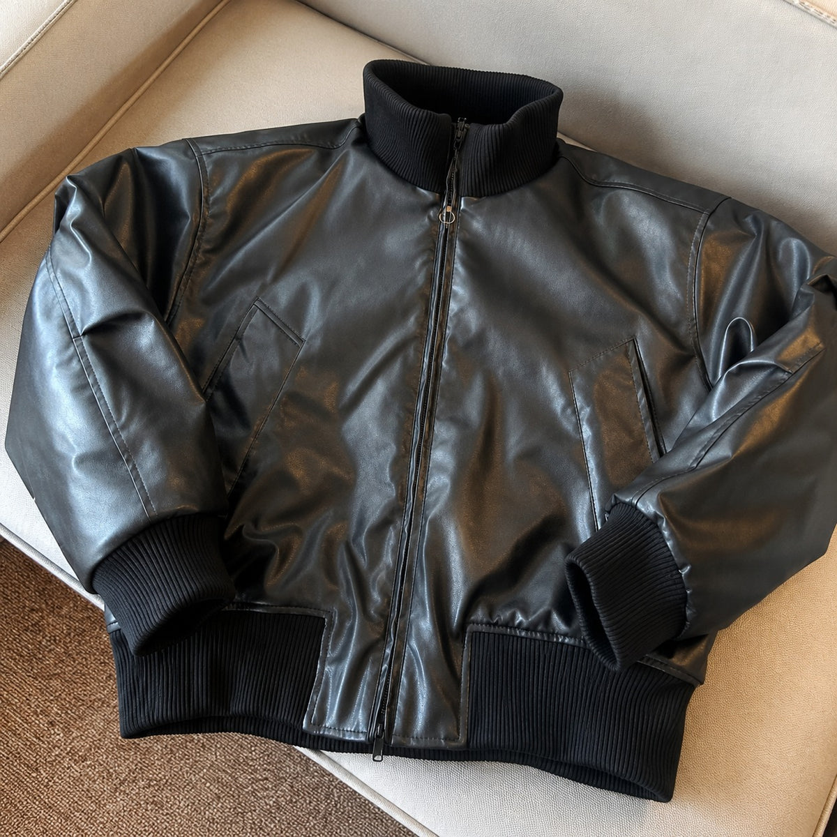 Bomberjacke Felix™ aus Leder mit Rippkragen und Rippbündchen