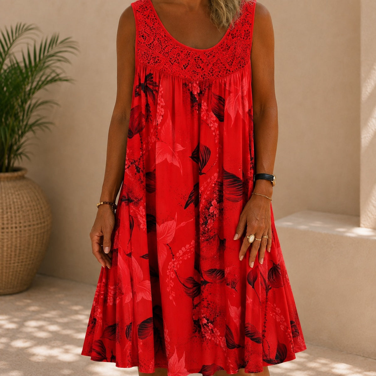 Kleid Linden™ mit Spitzeneinsatz, Blumenmuster und Weitem Schnitt