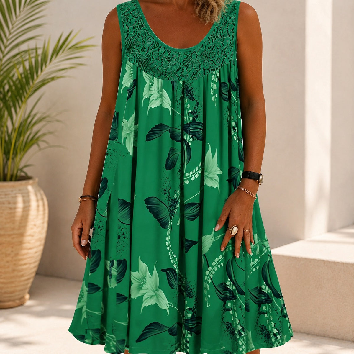 Kleid Linden™ mit Spitzeneinsatz, Blumenmuster und Weitem Schnitt