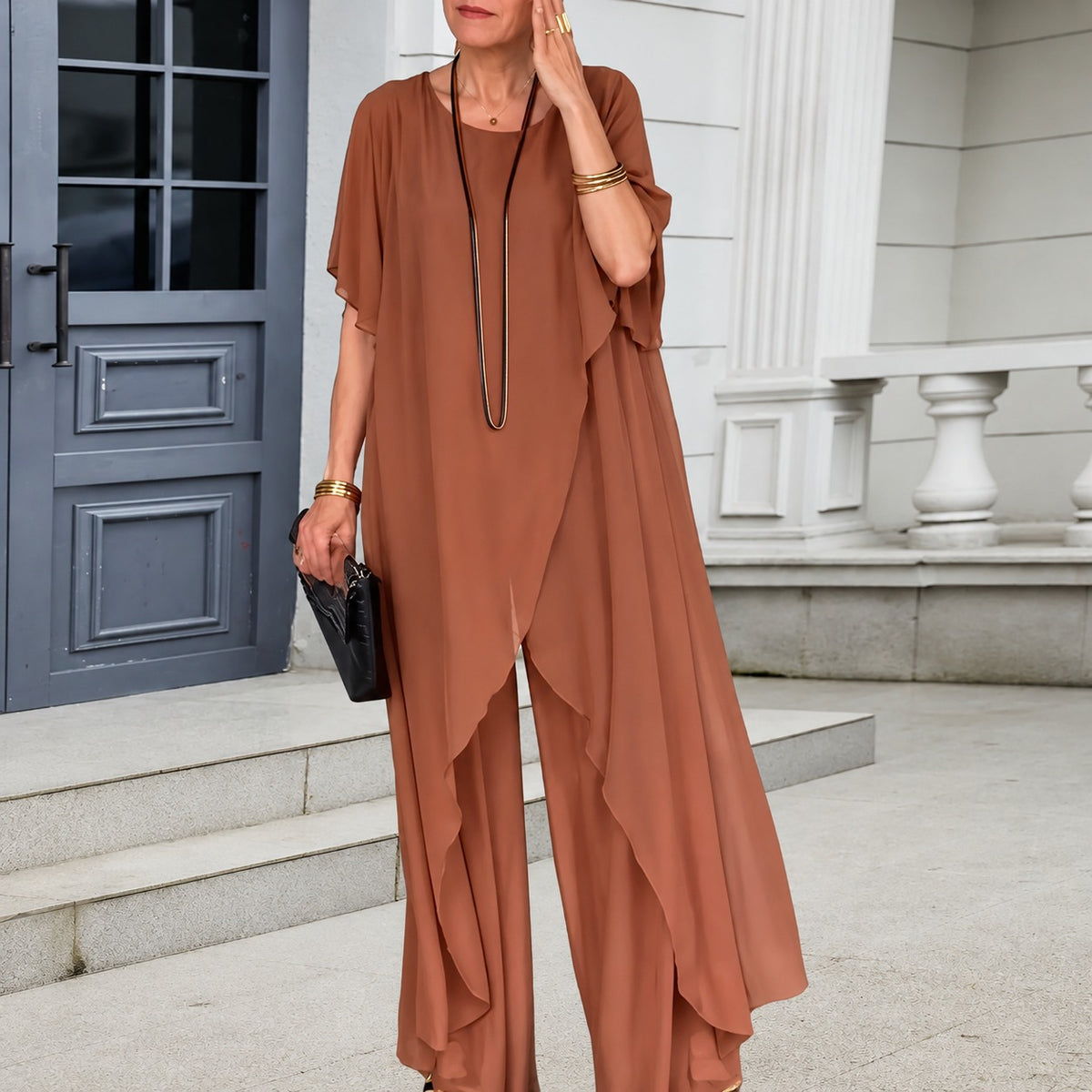 Set Annelie™ mit Asymmetrischem Longtop und Hose mit Weitem Bein