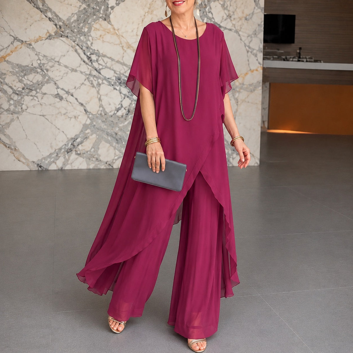 Set Annelie™ mit Asymmetrischem Longtop und Hose mit Weitem Bein