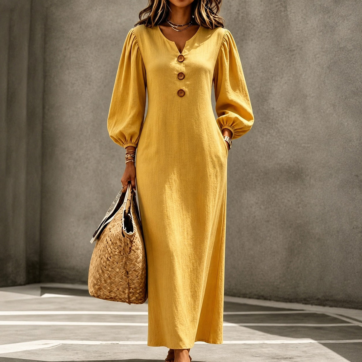 Kleid Johanna™ mit V-Ausschnitt und Puffärmeln