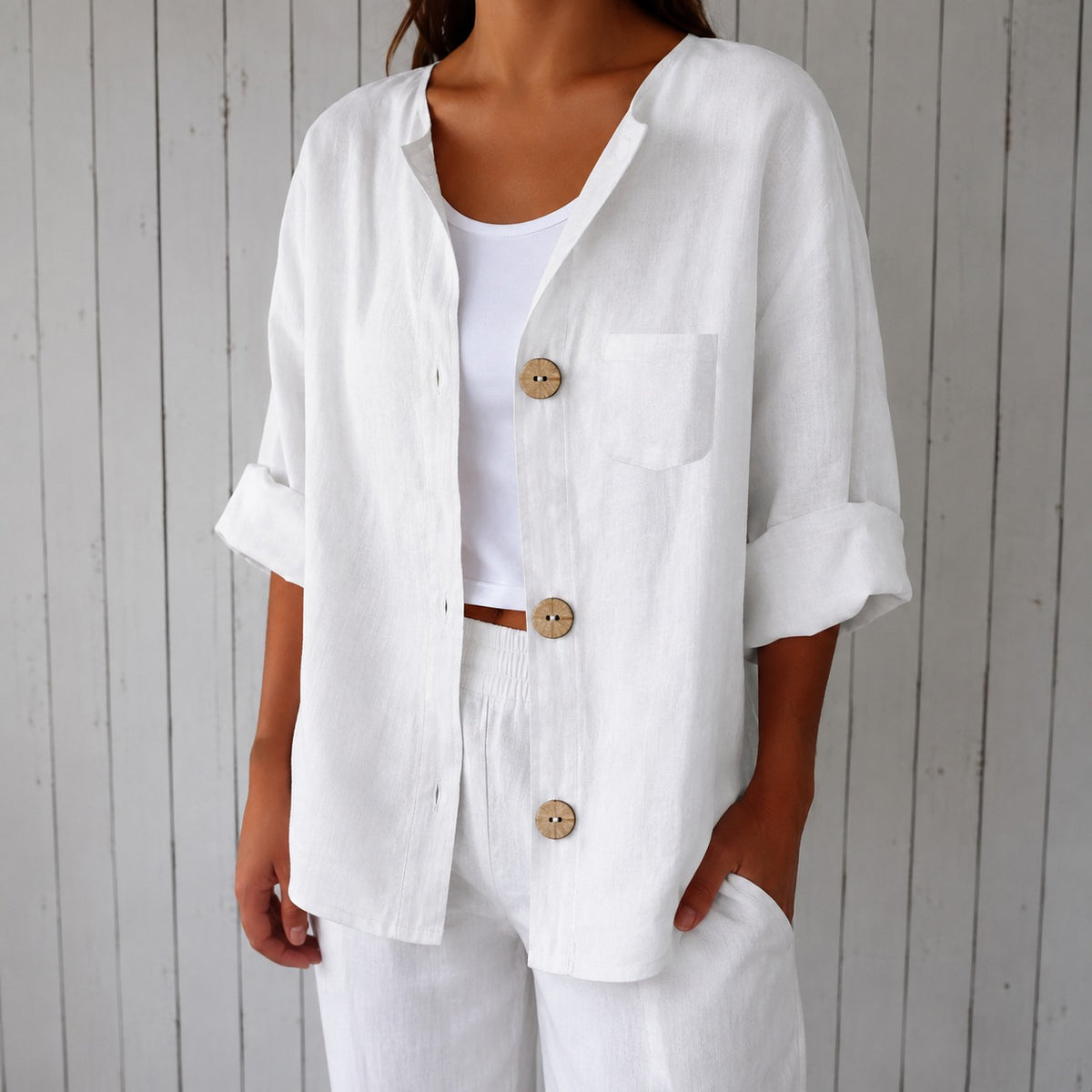 Bluse Marie™ mit Frontknöpfen, 3/4-Ärmeln und Brusttasche
