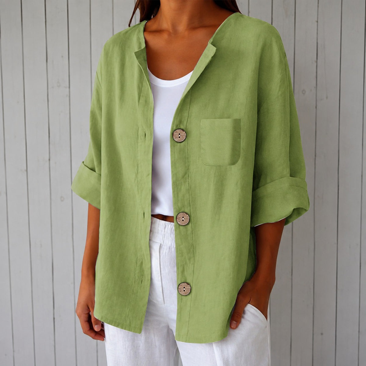 Bluse Marie™ mit Frontknöpfen, 3/4-Ärmeln und Brusttasche