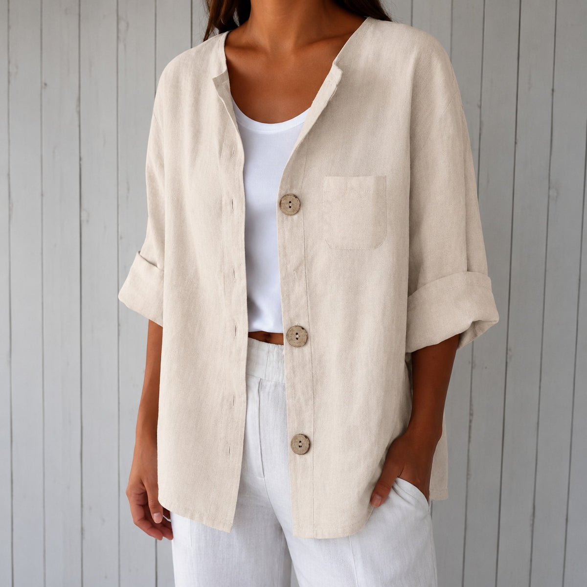 Bluse Marie™ mit Frontknöpfen, 3/4-Ärmeln und Brusttasche