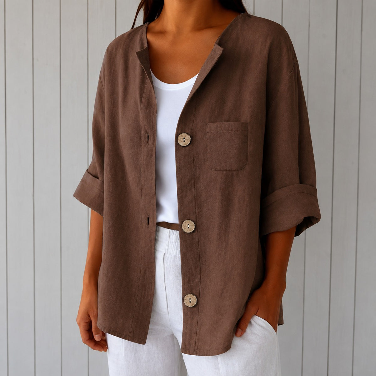 Bluse Marie™ mit Frontknöpfen, 3/4-Ärmeln und Brusttasche
