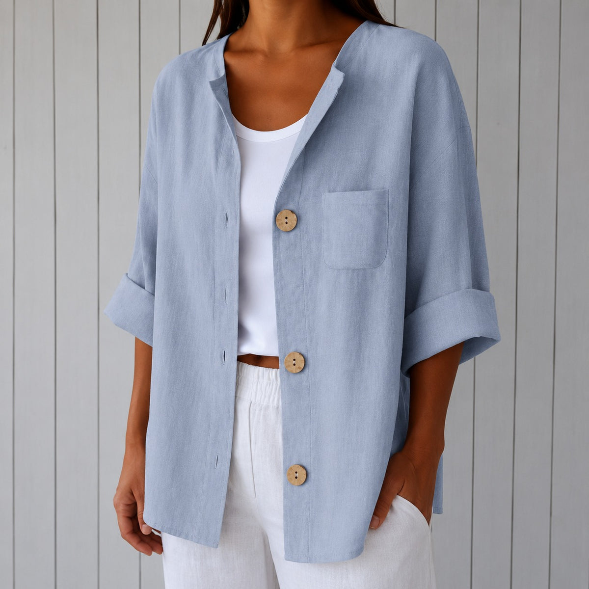 Bluse Marie™ mit Frontknöpfen, 3/4-Ärmeln und Brusttasche