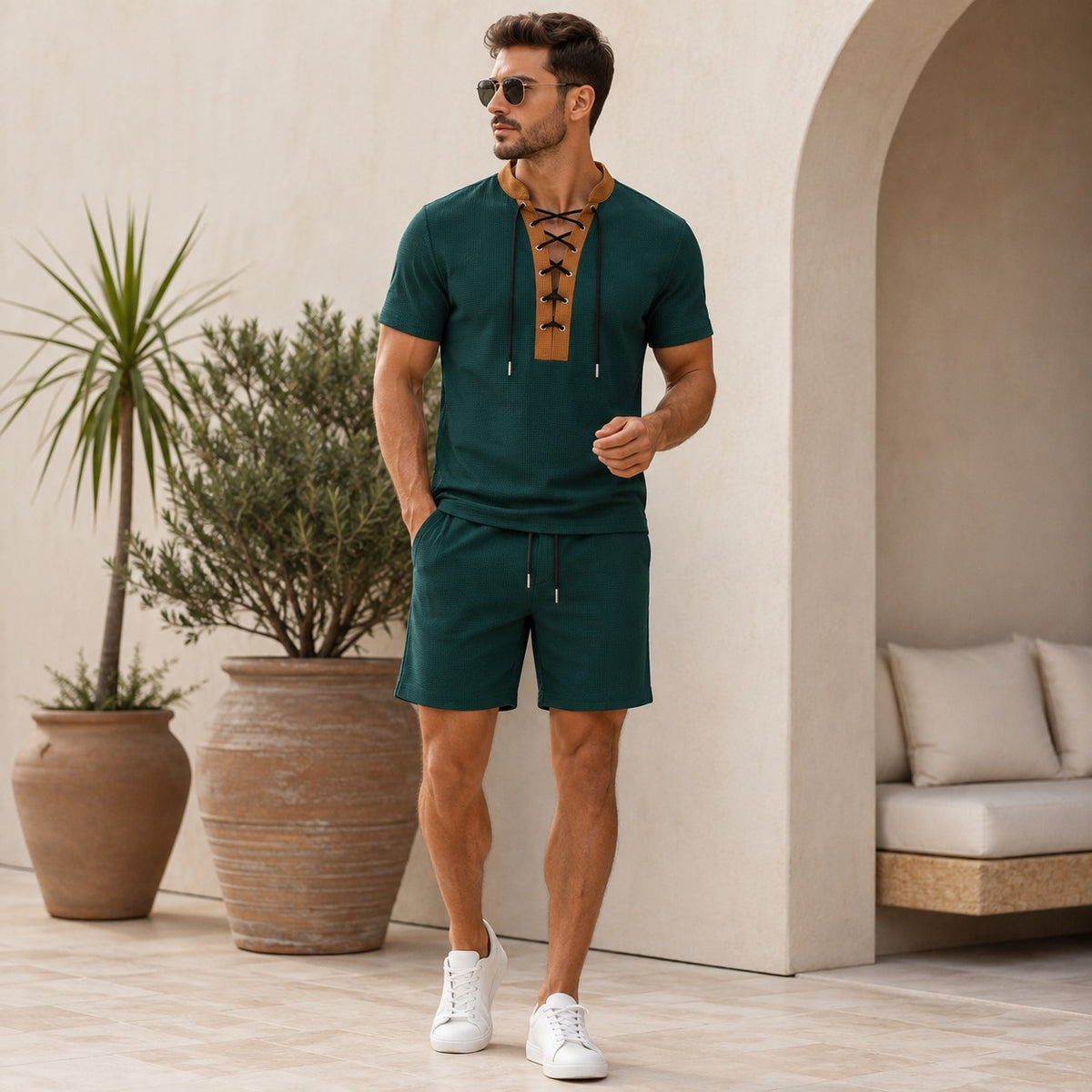 Zweiteiler Rheinfeld™ mit Schnüroberteil und Shorts mit Kordelzug