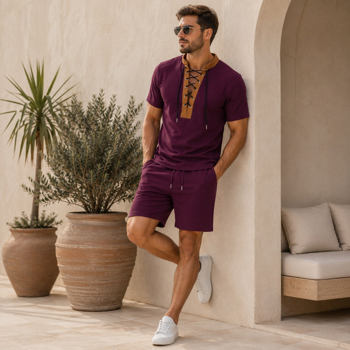 Zweiteiler Rheinfeld™ mit Schnüroberteil und Shorts mit Kordelzug