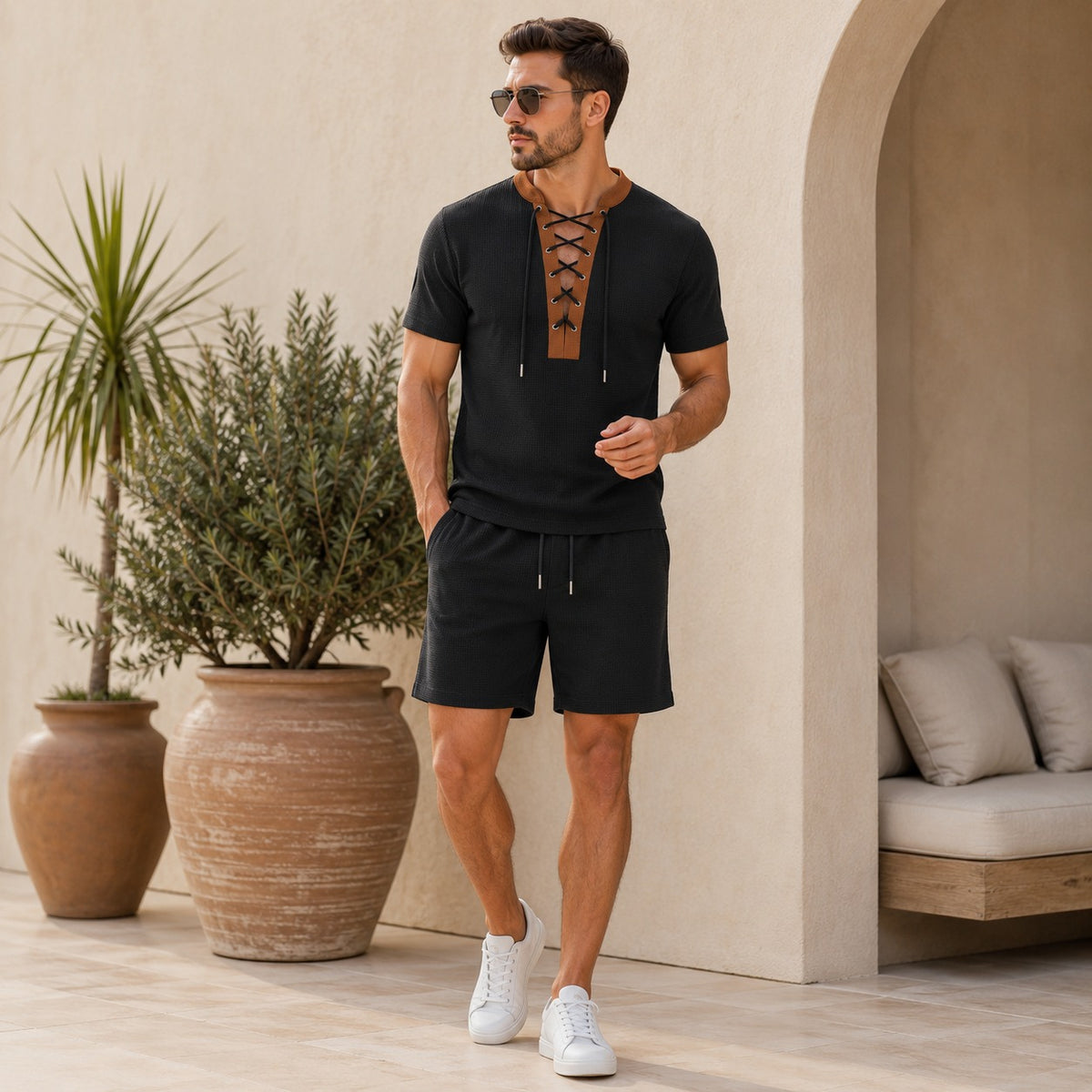 Zweiteiler Rheinfeld™ mit Schnüroberteil und Shorts mit Kordelzug