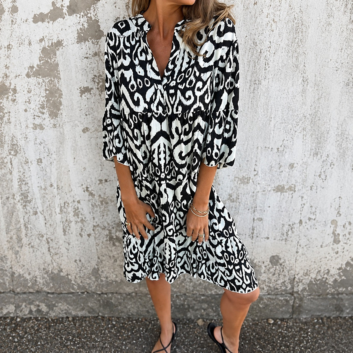 Kleid Amarena™ mit Ornamentalem Abstraktem Muster und 3/4-Ärmeln