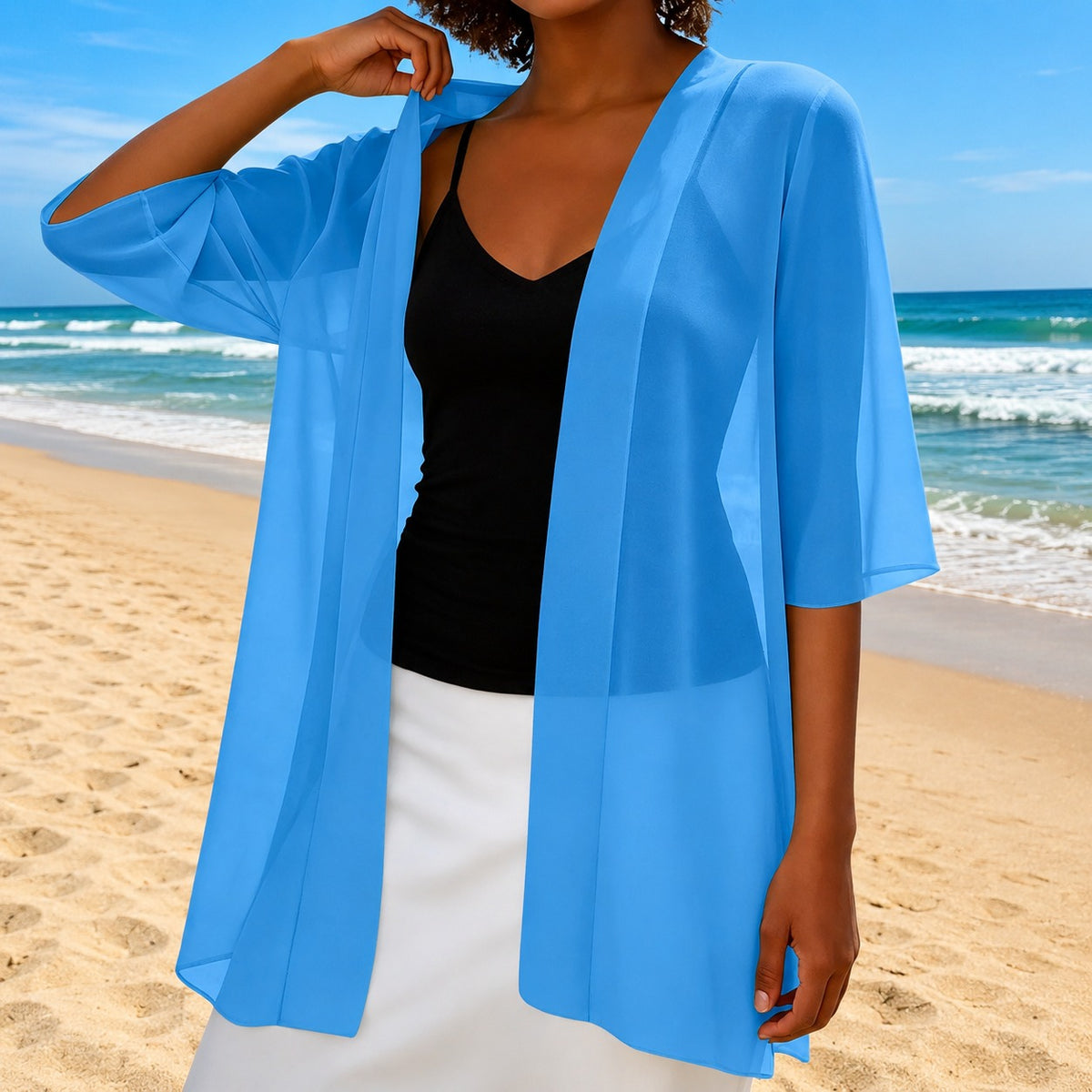 Cardigan Elva™ mit transparentem Stoff, offenem Schnitt und fließendem Fall