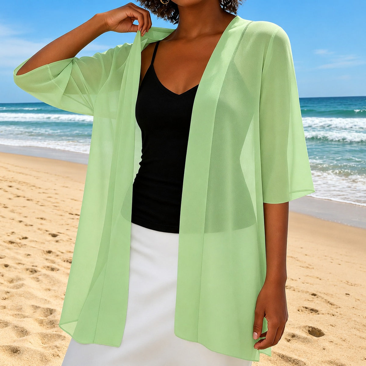 Cardigan Elva™ mit transparentem Stoff, offenem Schnitt und fließendem Fall
