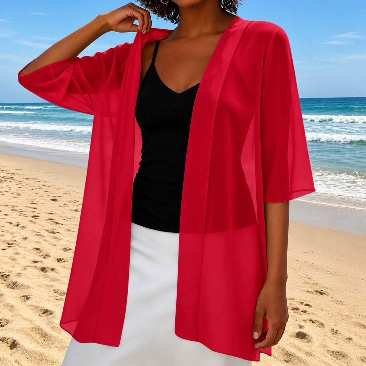 Cardigan Elva™ mit transparentem Stoff, offenem Schnitt und fließendem Fall