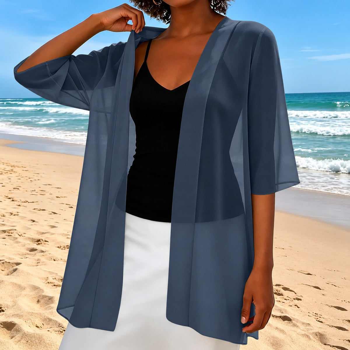 Cardigan Elva™ mit transparentem Stoff, offenem Schnitt und fließendem Fall