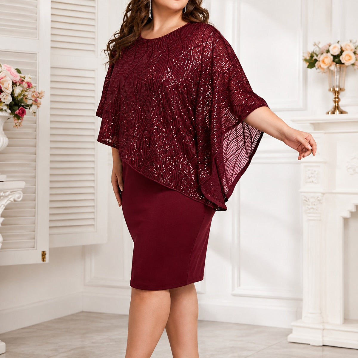 Lilli™ Midikleid mit Asymmetrischem Overlay, Glitzerdetails und Rundhalsausschnitt