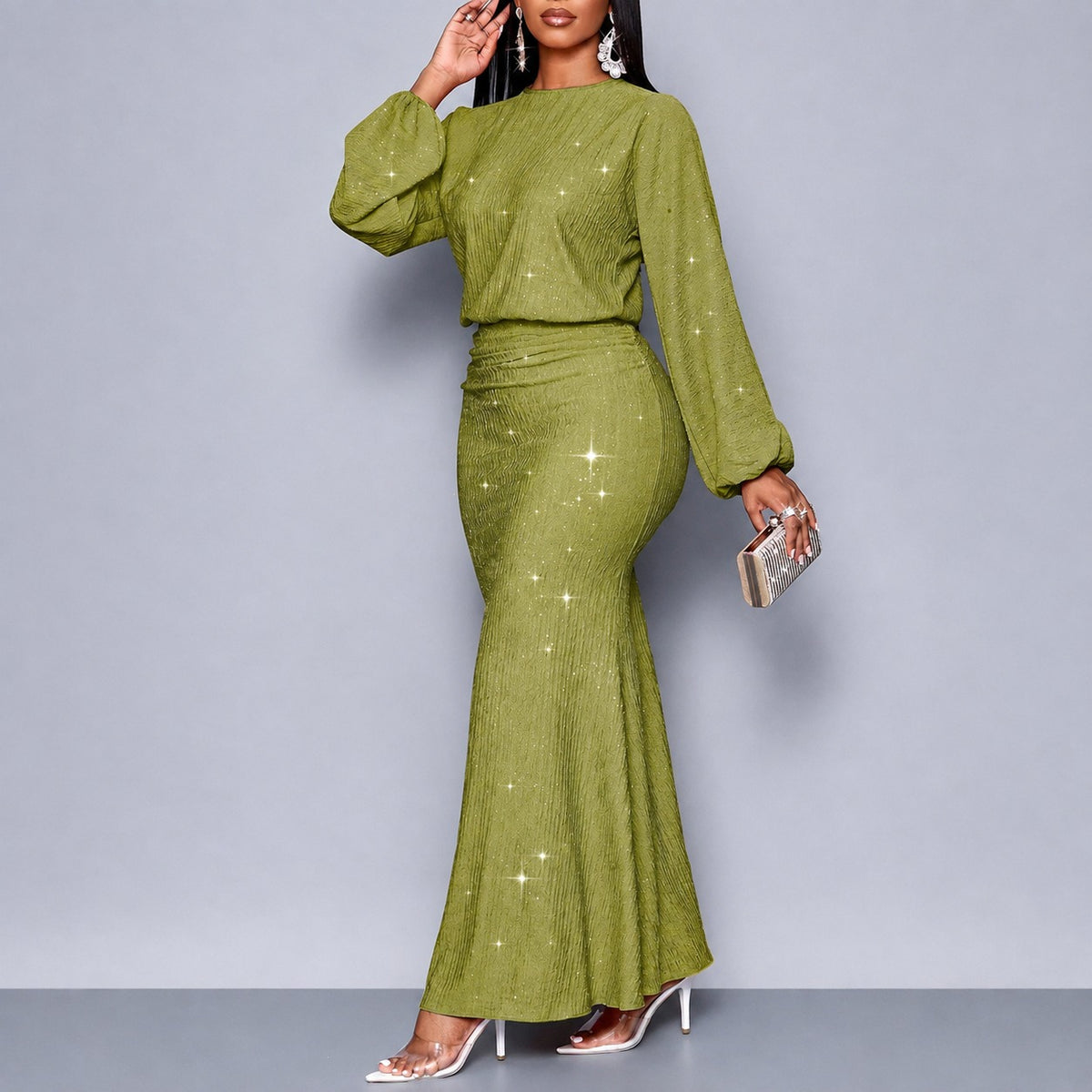 Kleid Annika™ mit Schimmereffekt, betonter Taille und langen Ärmeln