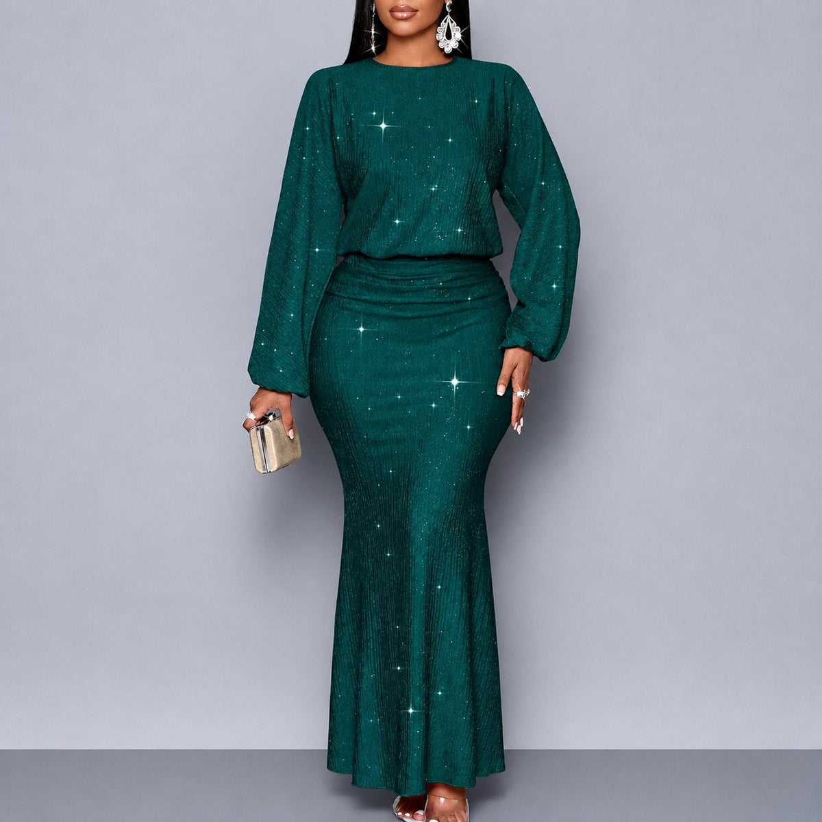 Kleid Annika™ mit Schimmereffekt, betonter Taille und langen Ärmeln