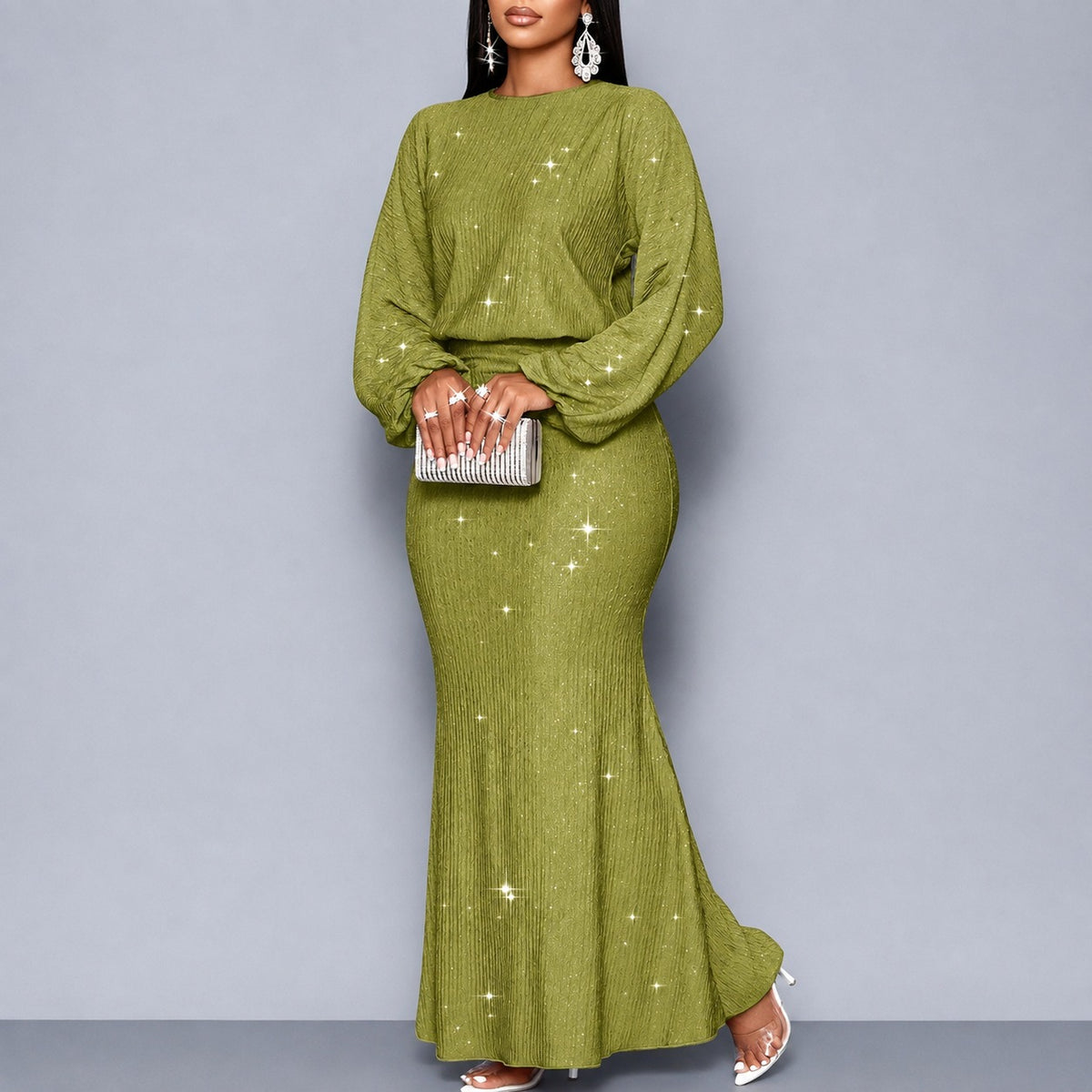 Kleid Annika™ mit Schimmereffekt, betonter Taille und langen Ärmeln
