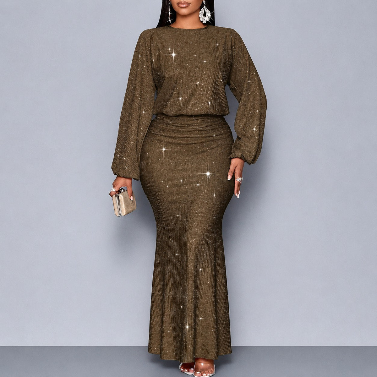 Kleid Annika™ mit Schimmereffekt, betonter Taille und langen Ärmeln