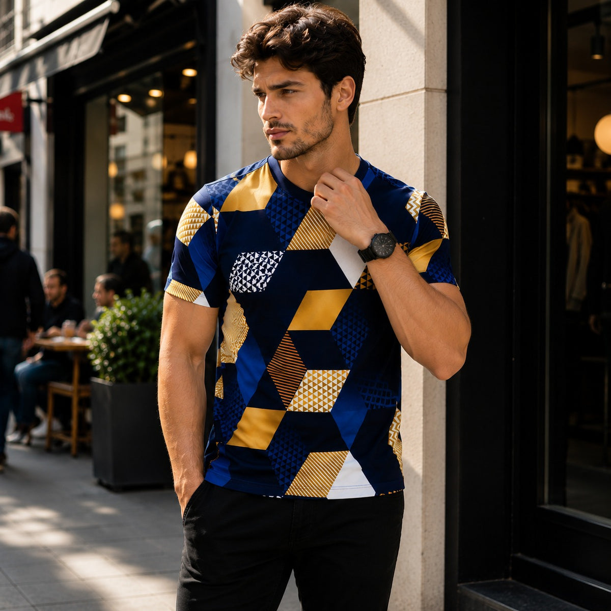 T-Shirt Ruben™ mit geometrischem Muster, Rundhals und kurzen Ärmeln