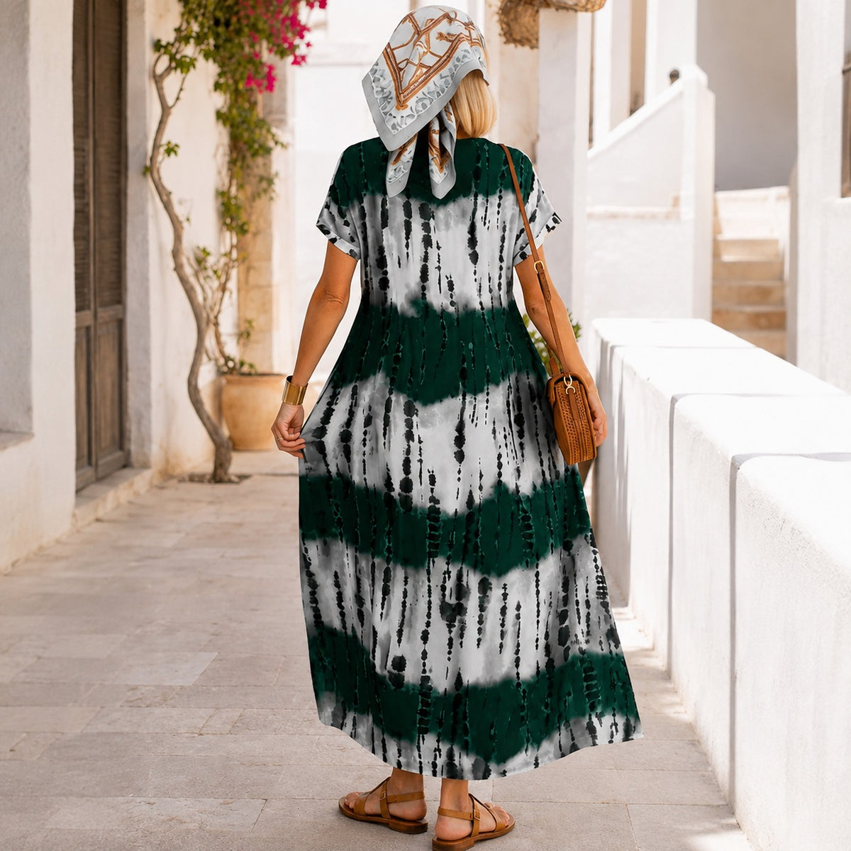 Verena™ Maxikleid mit ornamentalem Muster, V-Ausschnitt und Seitenschlitzen