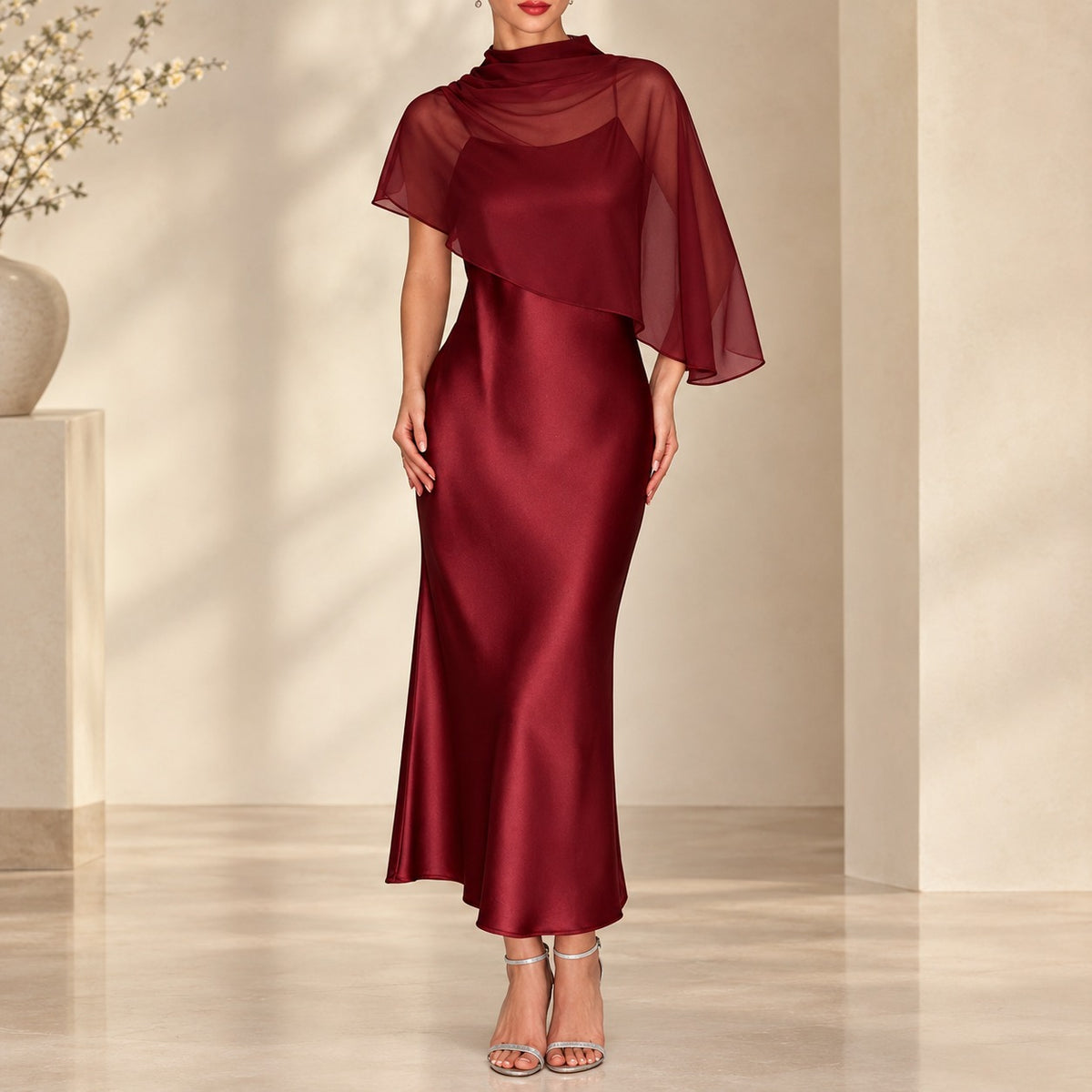 Kleid Lenora™ mit transparentem asymmetrischem Überwurf und Satinoptik
