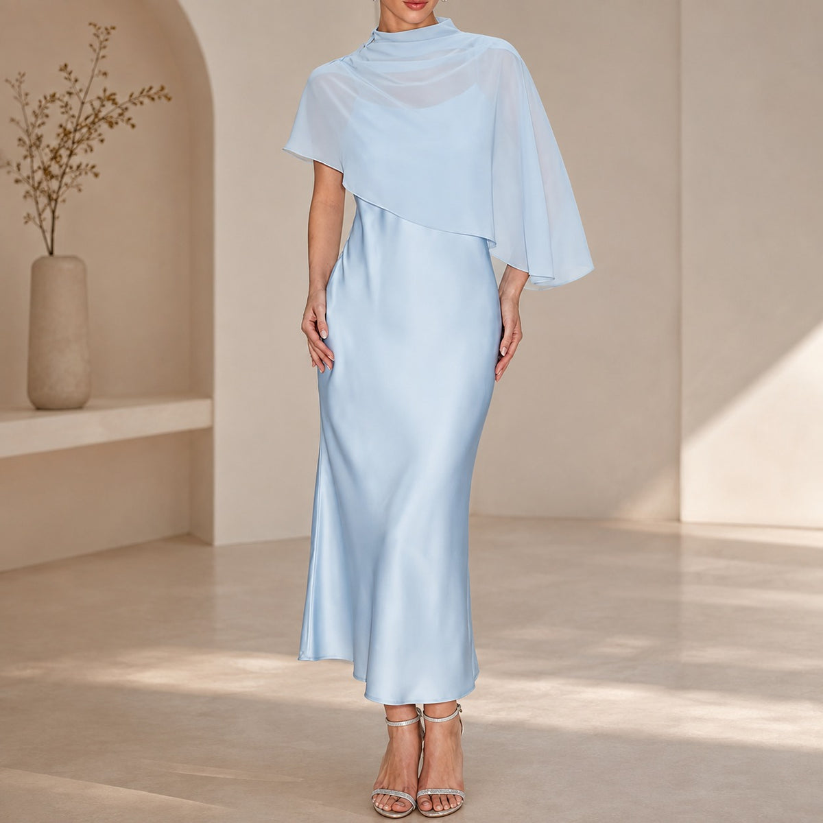 Kleid Lenora™ mit transparentem asymmetrischem Überwurf und Satinoptik