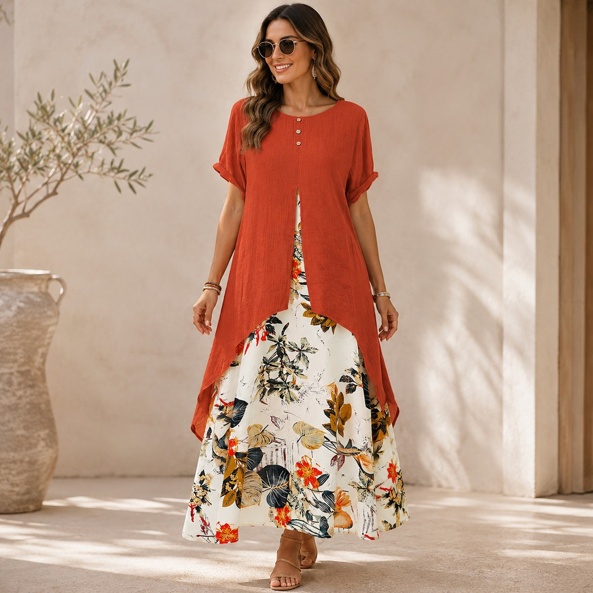 Kleid Lorelei™ im Zweiteiler-Look mit langem Überwurf und Blumenrock