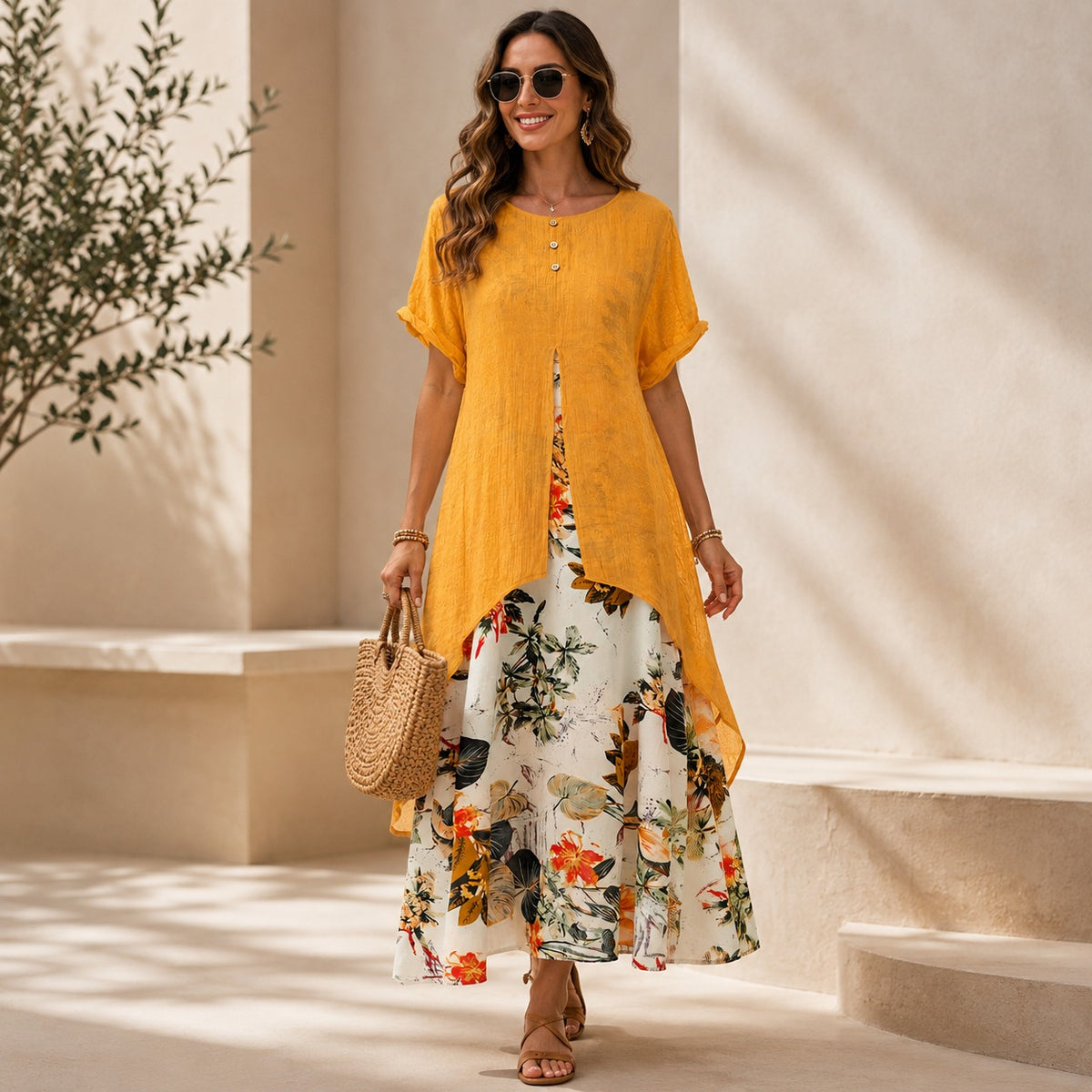 Kleid Lorelei™ im Zweiteiler-Look mit langem Überwurf und Blumenrock
