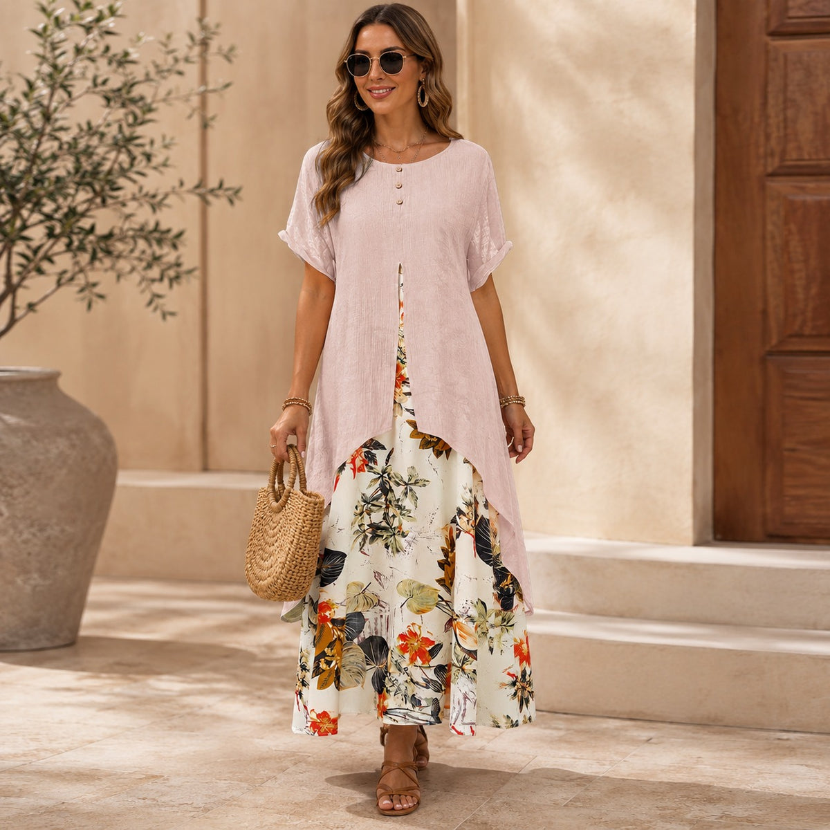 Kleid Lorelei™ im Zweiteiler-Look mit langem Überwurf und Blumenrock