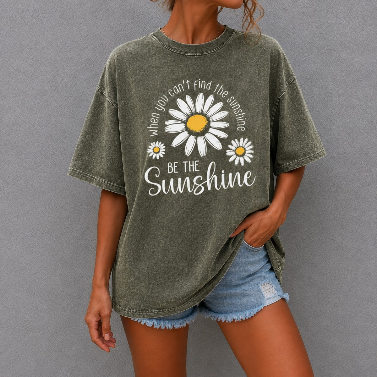 T-Shirt Mia™ mit Vintage-Waschung, Margaritenprint und Rundhals
