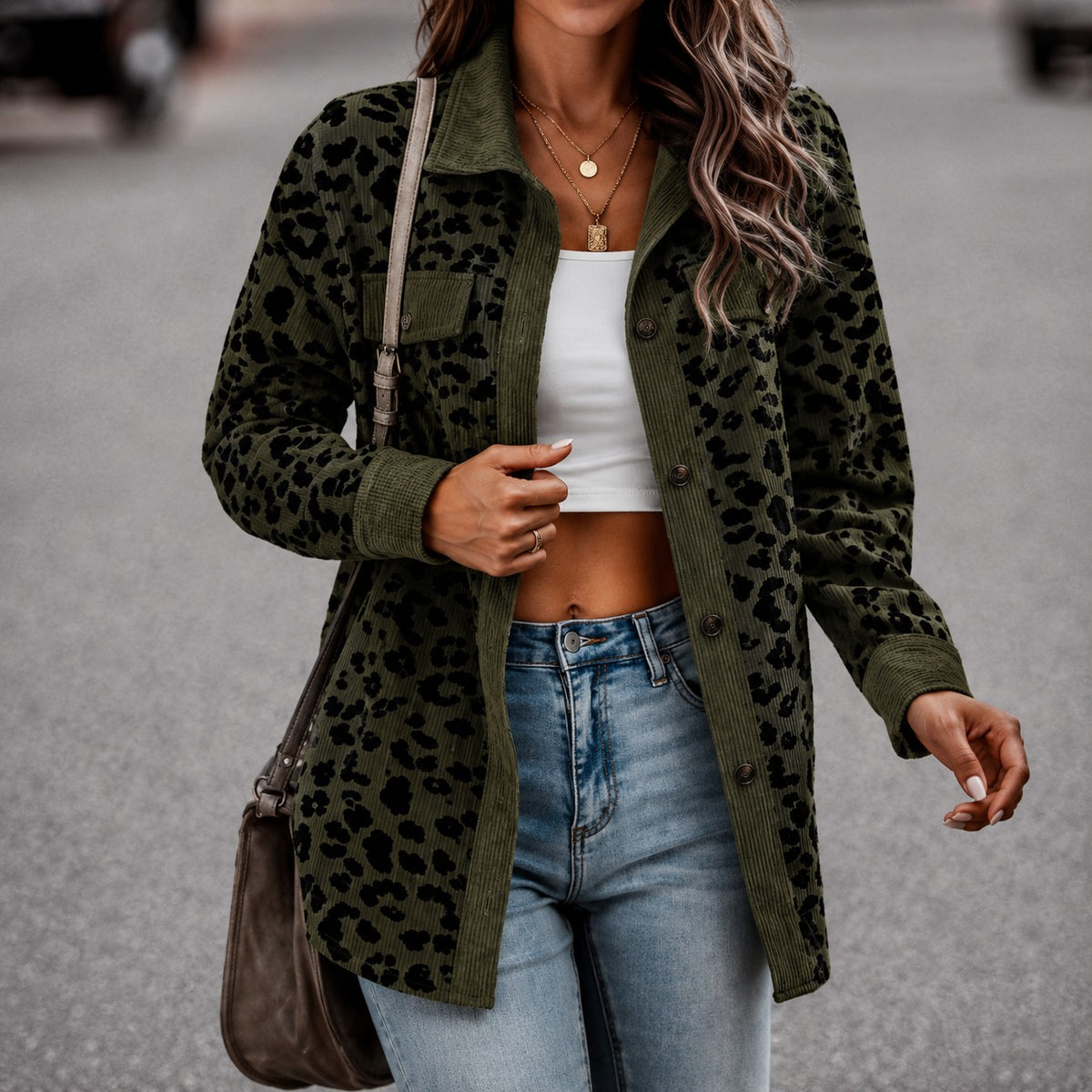 Jacke Emilia™ mit Animal-Print, Pattentaschen und Knopfleiste