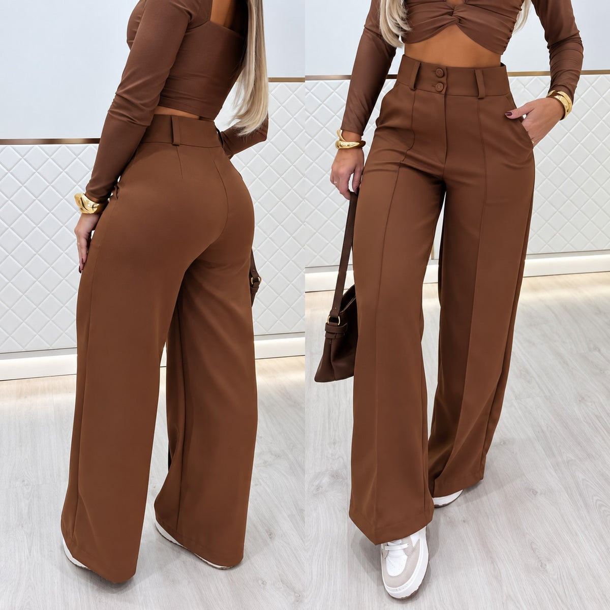 Marcelie™ Hose im Eleganten Tailoring-Stil mit Hoher Taille und Palazzo-Schnitt