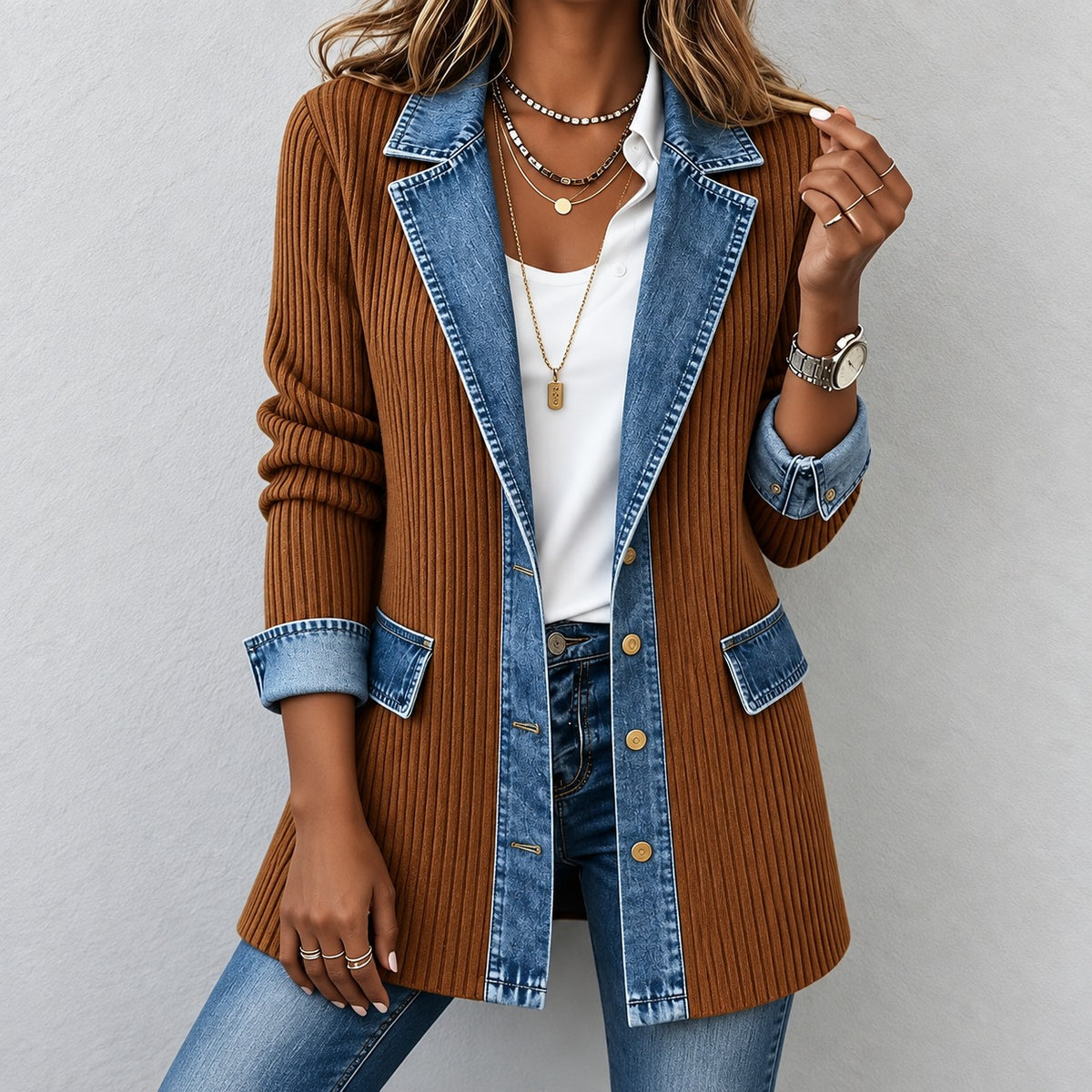 Jacke Thea™ aus Rippstrick mit Denim-Details