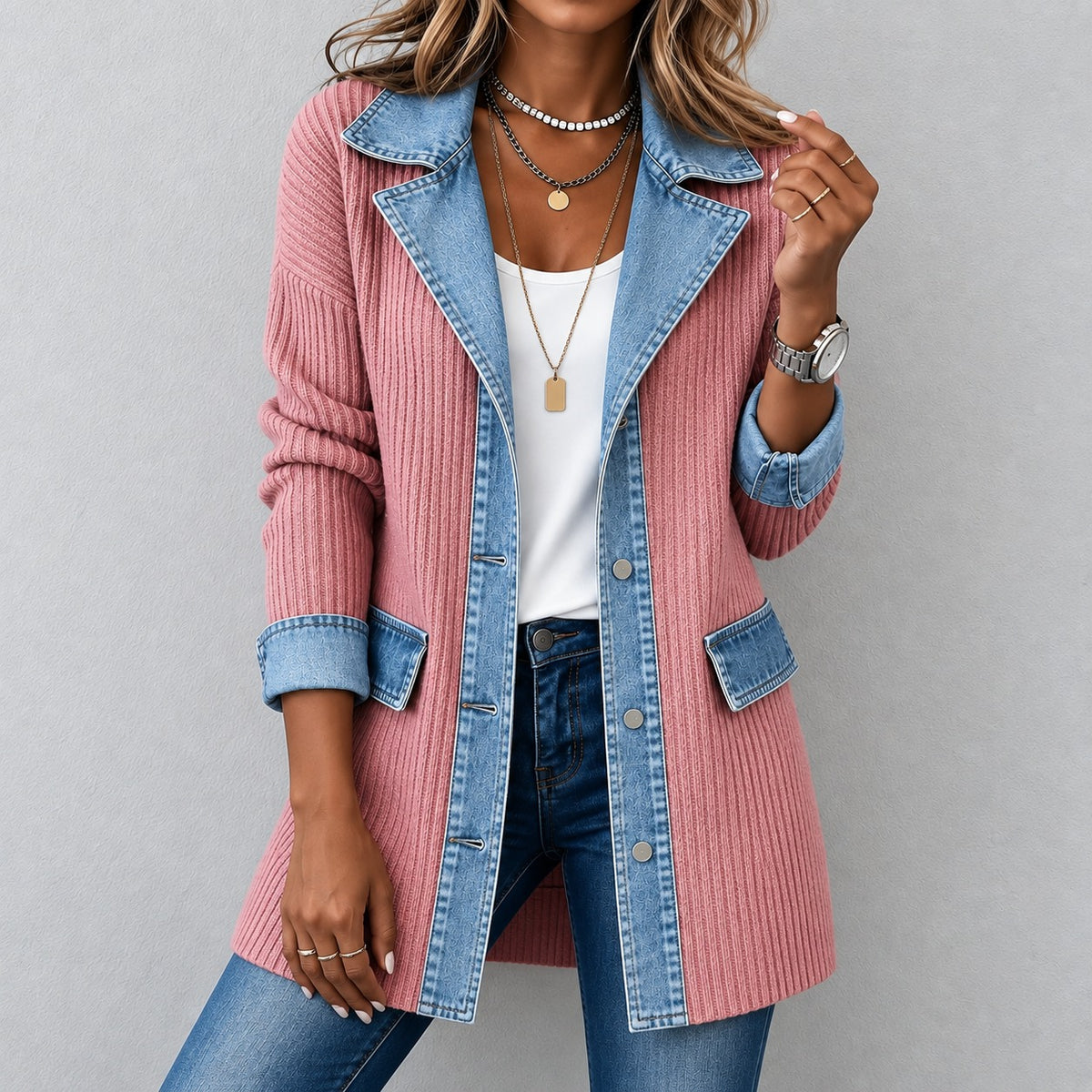 Jacke Thea™ aus Rippstrick mit Denim-Details