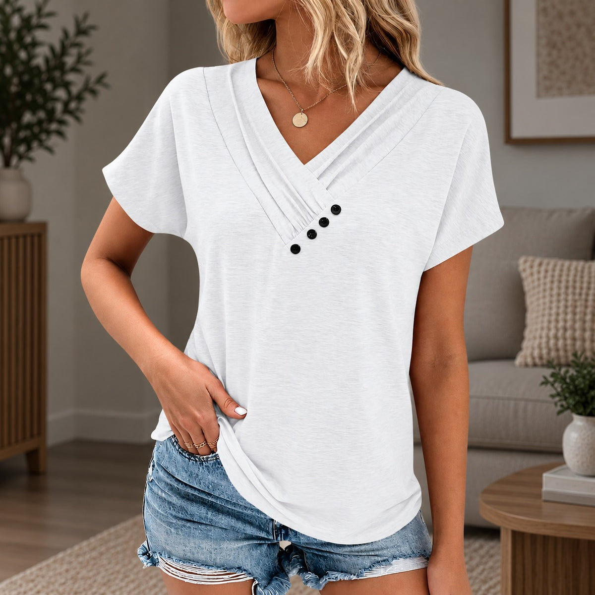 Bluse Wiebke™ mit überlagertem V-Ausschnitt und lockerem Schnitt