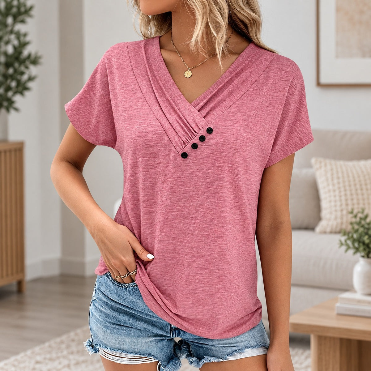 Bluse Wiebke™ mit überlagertem V-Ausschnitt und lockerem Schnitt