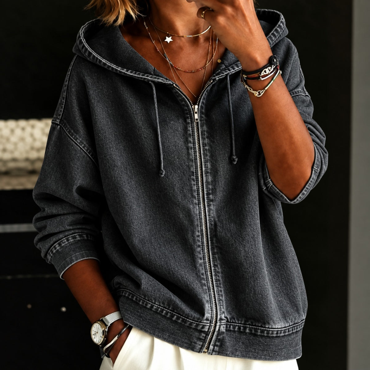 Jacke Melina™  mit Stonewashed-Optik, Kapuze und Frontreißverschluss
