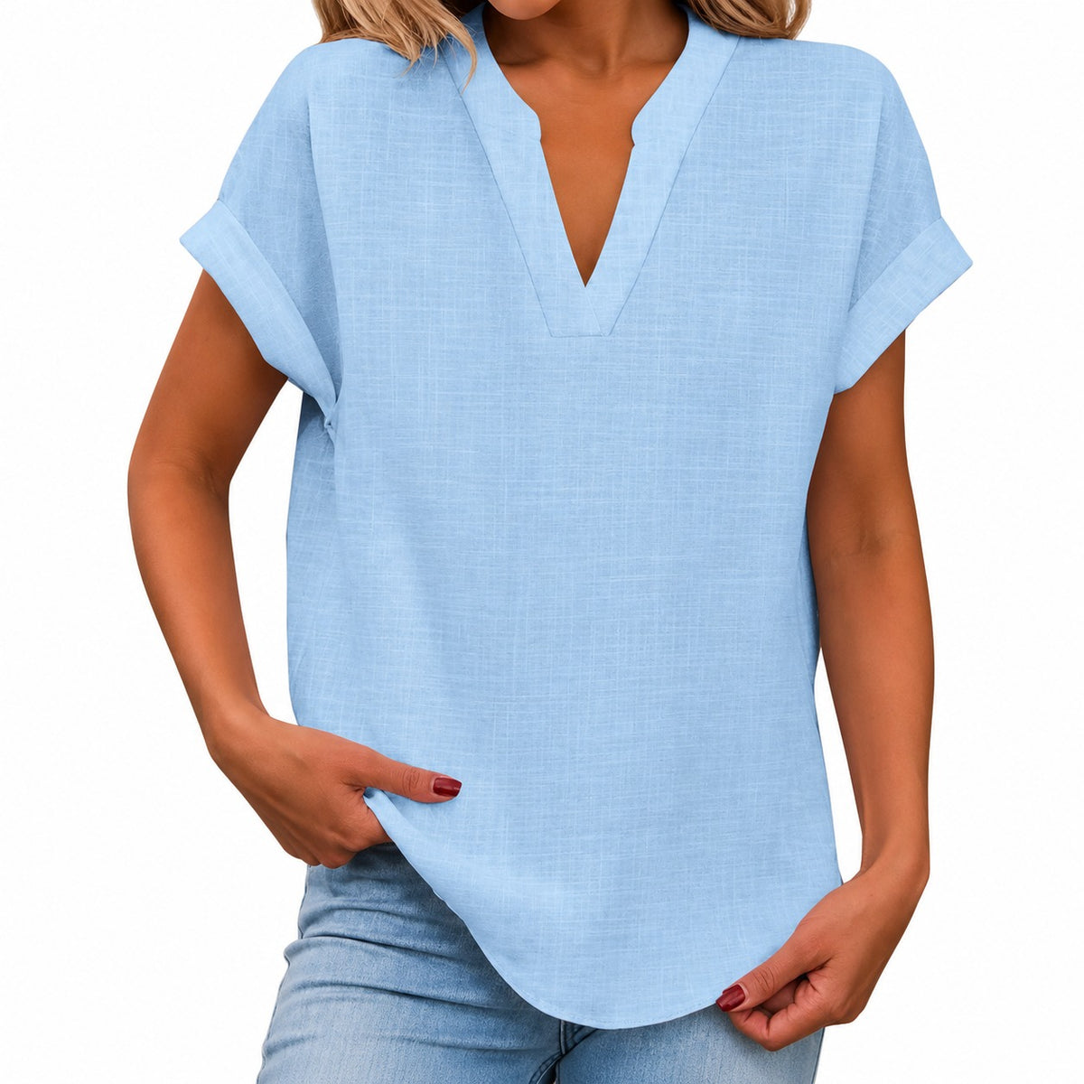 Nele™ Bluse mit umgeschlagenen kurzen Ärmeln und abgerundetem Saum
