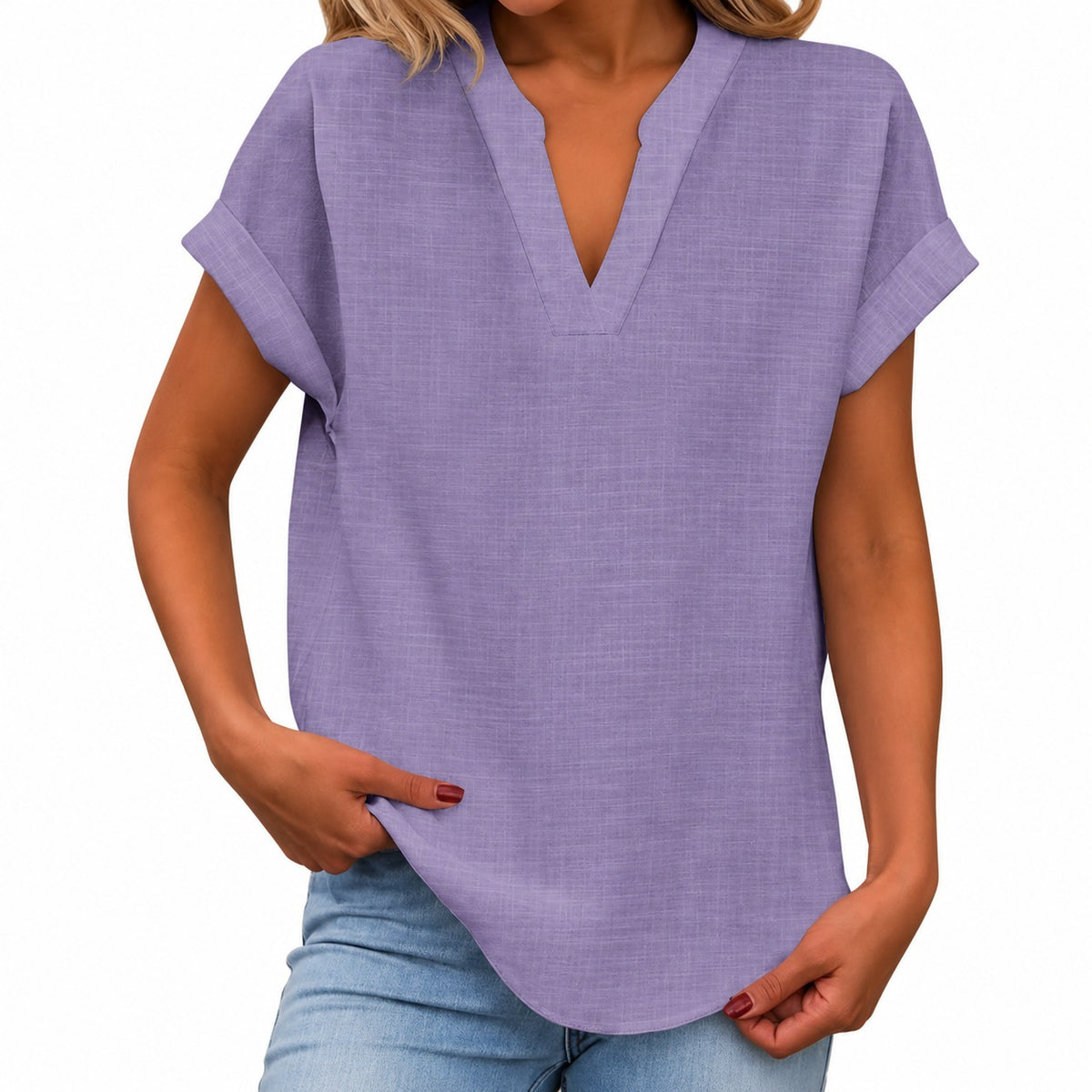 Nele™ Bluse mit umgeschlagenen kurzen Ärmeln und abgerundetem Saum