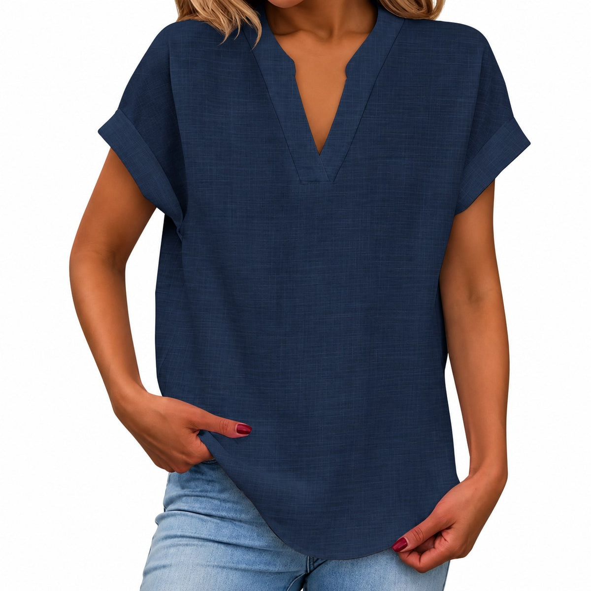 Nele™ Bluse mit umgeschlagenen kurzen Ärmeln und abgerundetem Saum