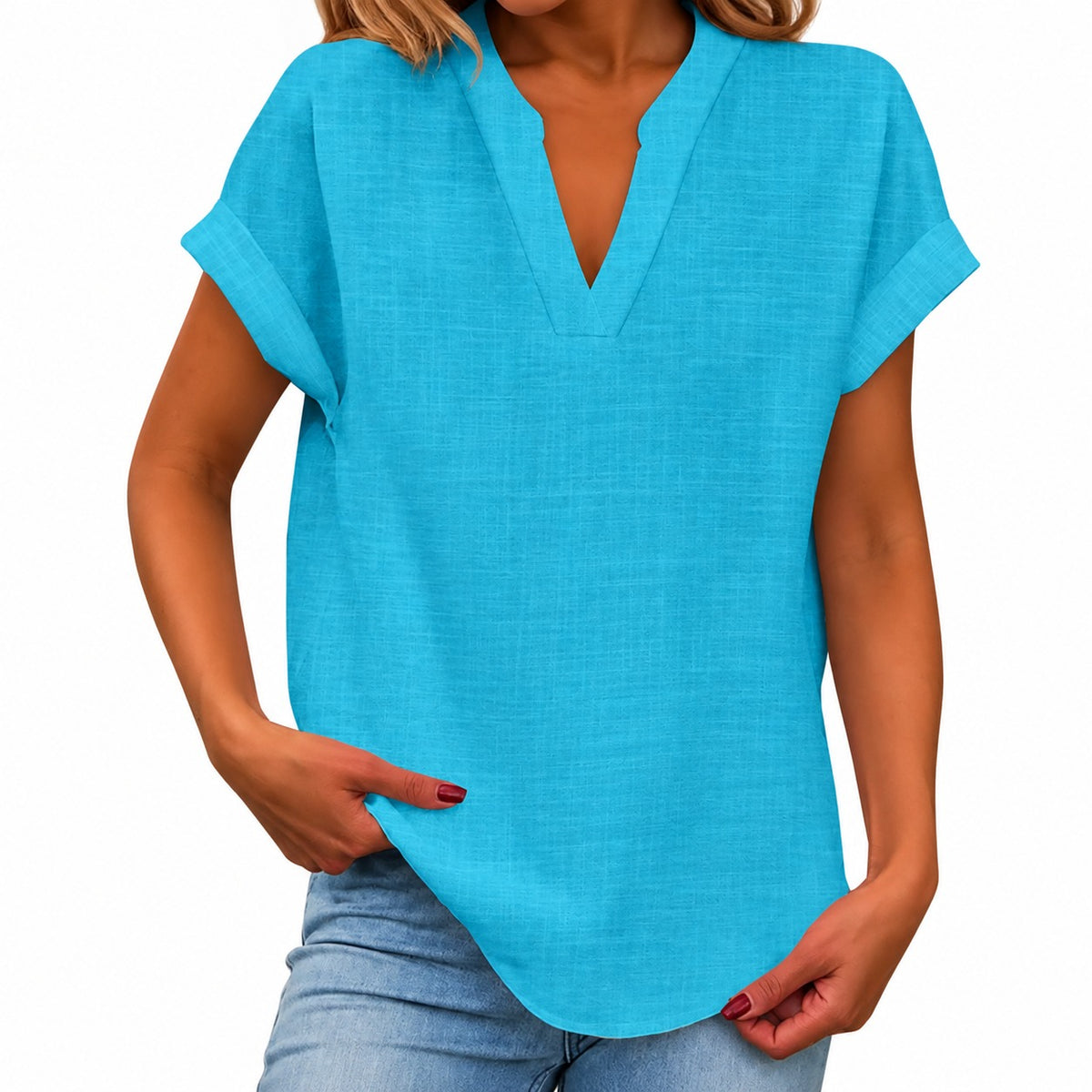Nele™ Bluse mit umgeschlagenen kurzen Ärmeln und abgerundetem Saum