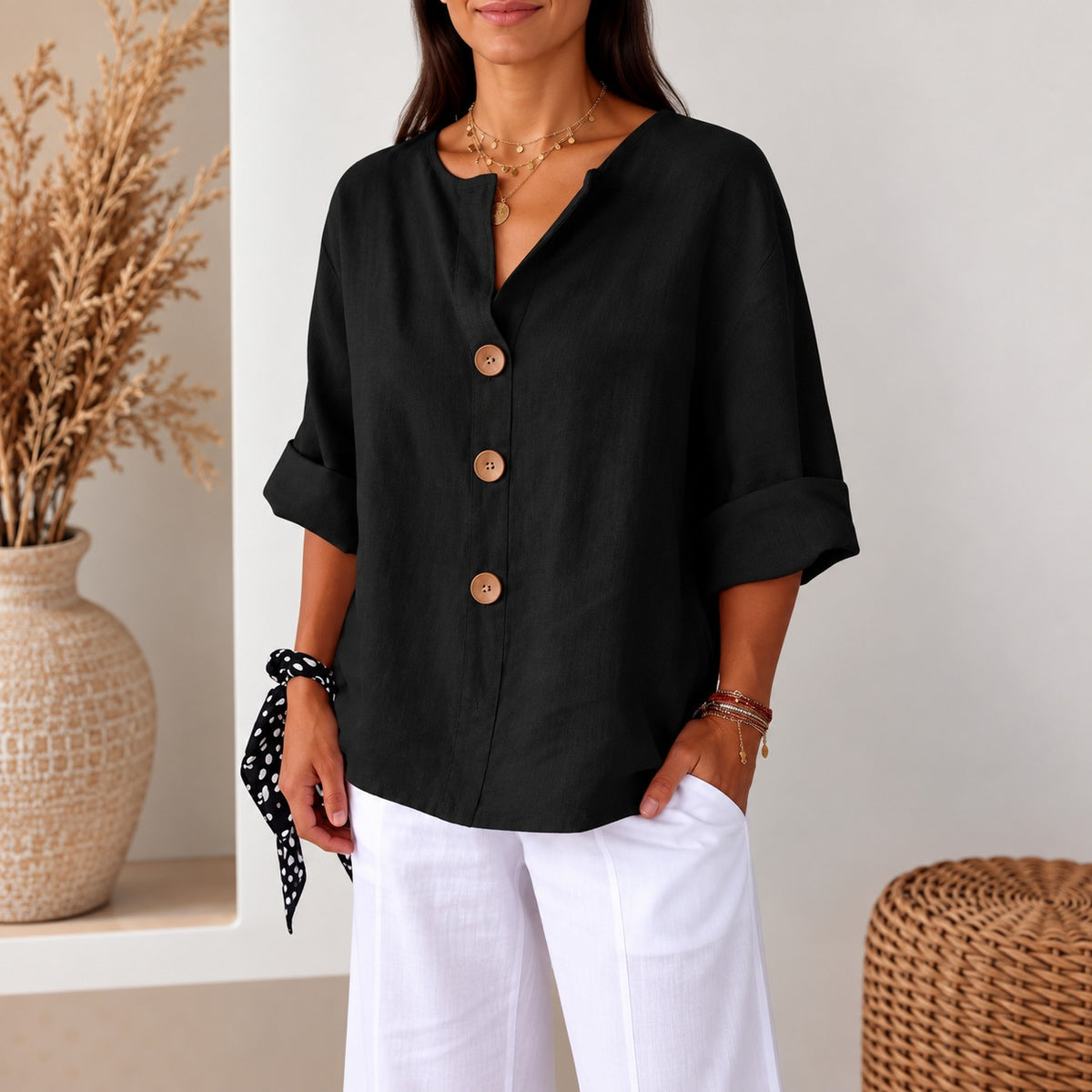 Jarla™ Bluse mit lockerer Passform, Knopfleiste und leichtem Fall