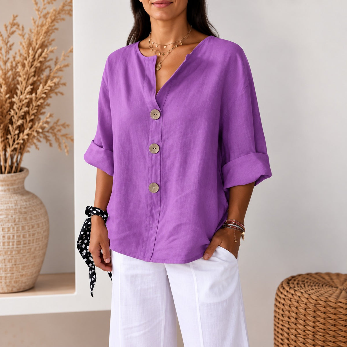 Jarla™ Bluse mit lockerer Passform, Knopfleiste und leichtem Fall