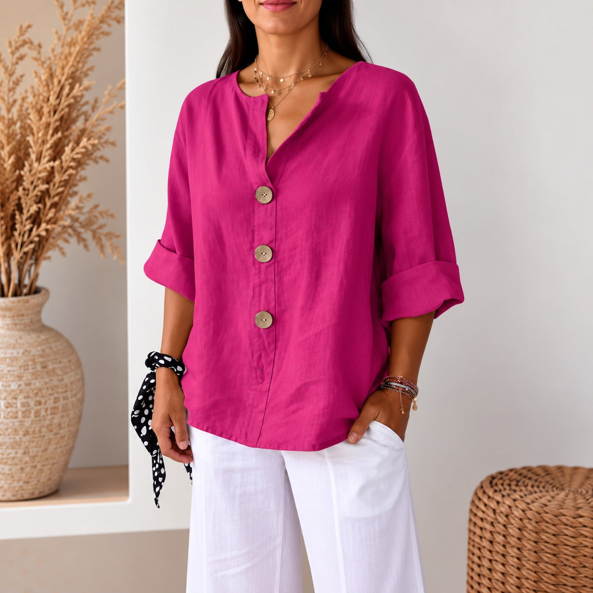 Jarla™ Bluse mit lockerer Passform, Knopfleiste und leichtem Fall