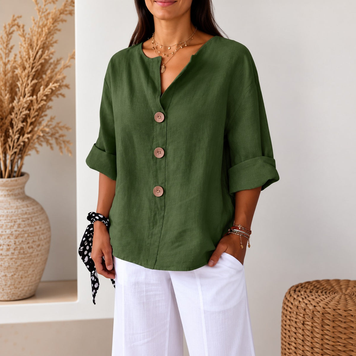 Jarla™ Bluse mit lockerer Passform, Knopfleiste und leichtem Fall